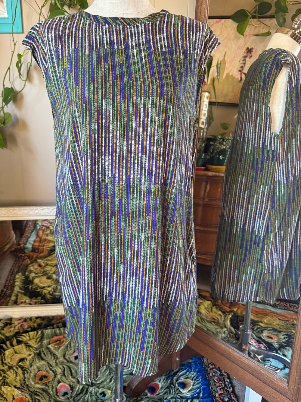 H&M Sleeveless Stripe Shift Dress in Blue, Green & Black, NEW with tags size 12